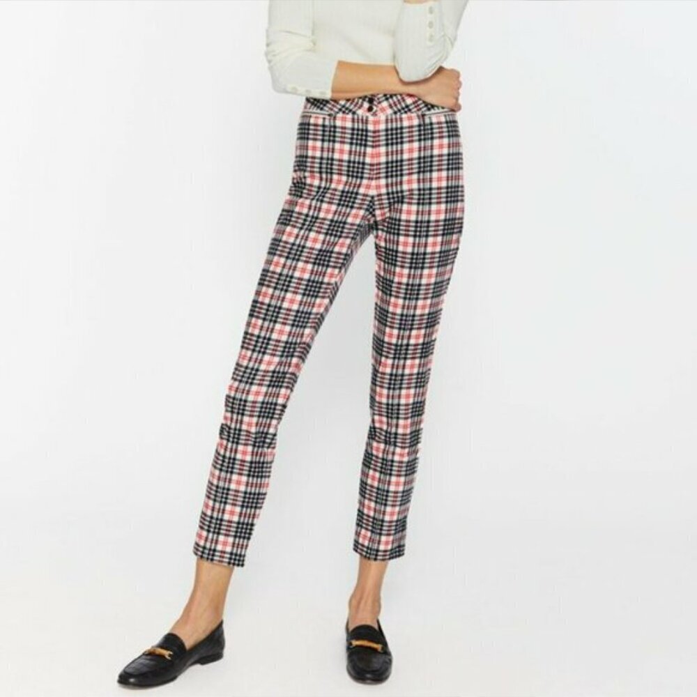 J. McLaughlin Cream Black Red Winthrop Plaid Yara Velvet Pants Women's Size 2